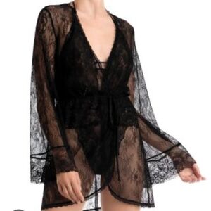 Cacique Sheer Black Lace Robe